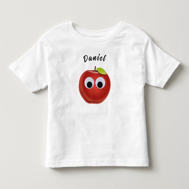 Funny Red Apple with Googly Eyes  Toddler T-shirt (Front)