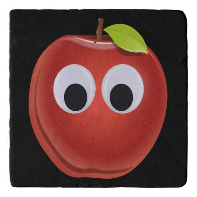 Funny Red Apple with Googly Eyes  Trivet (Front)