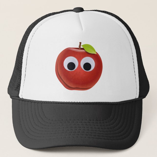 Funny Red Apple with Googly Eyes Trucker Hat (Front)