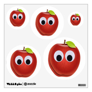 Funny Red Apple with Googly Eyes Wall Decal