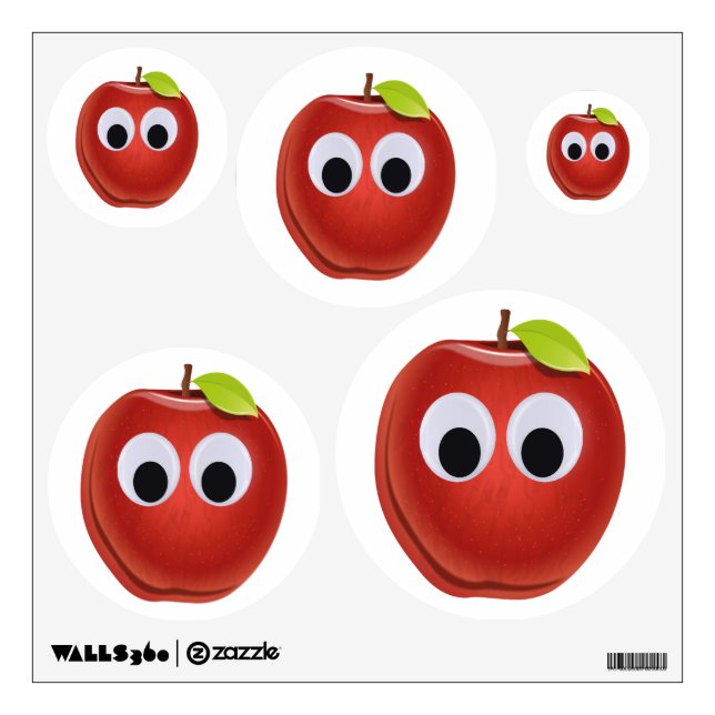 Funny Red Apple with Googly Eyes Wall Decal (Front)