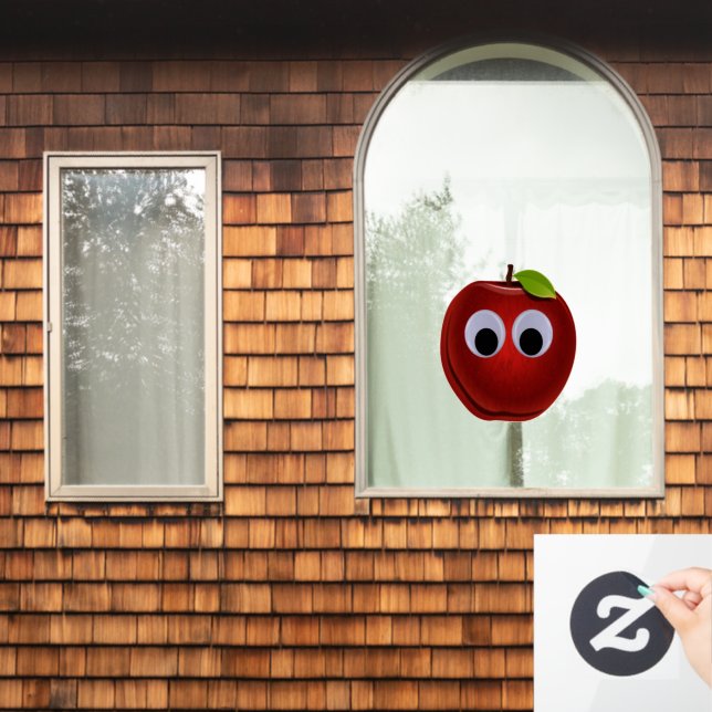 Funny Red Apple with Googly Eyes Window Cling (Home Window)