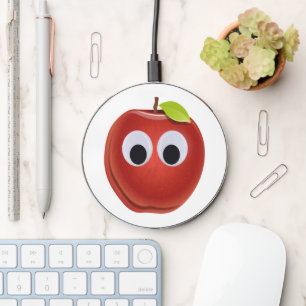 Funny Red Apple with Googly Eyes  Wireless Charger