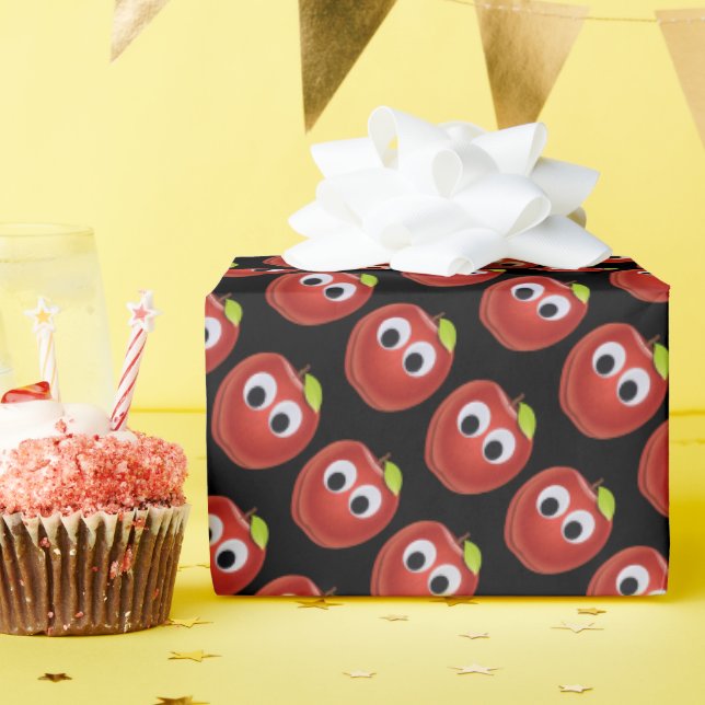 Funny Red Apple with Googly Eyes Wrapping Paper (Birthday Party)