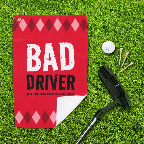 Funny Red Argyle Bad Driver  Golf Towel