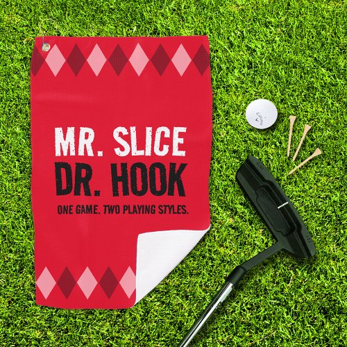 Funny Red Argyle Mr Slice and Dr Hook  Golf Towel