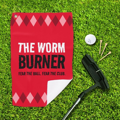Funny Red Argyle The Worm Burner  Golf Towel
