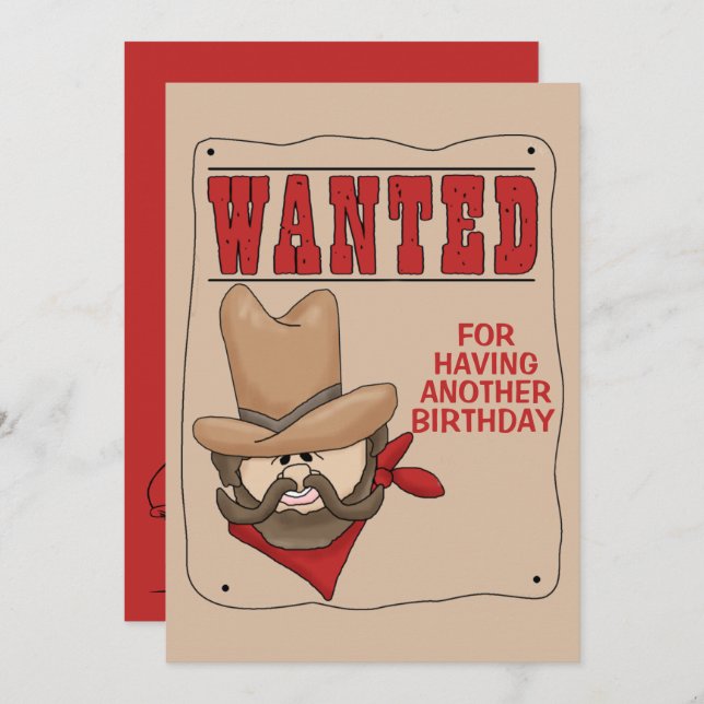 Funny Red Beige Wanted Poster Birthday Invitation (Front/Back)