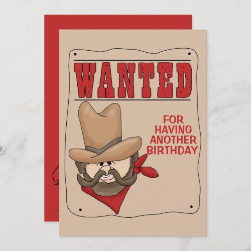 Funny Red Beige Wanted Poster Birthday Invitation
