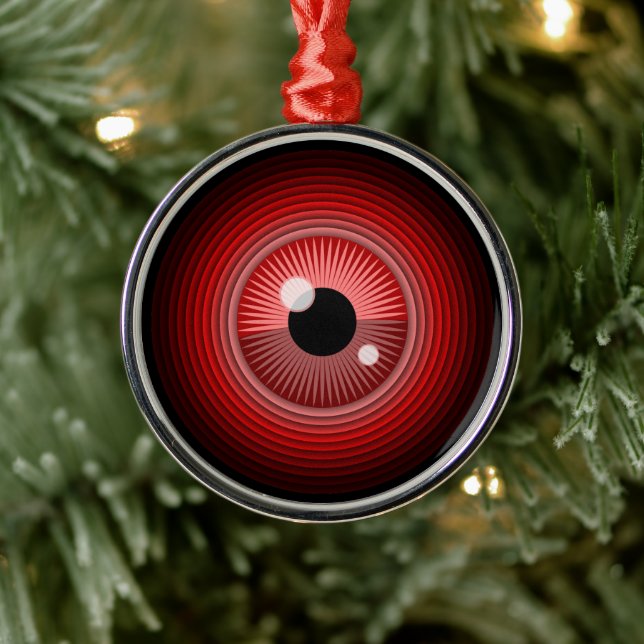 Funny Red Black Evil Devil Eye Magic Art Metal Ornament (Tree)