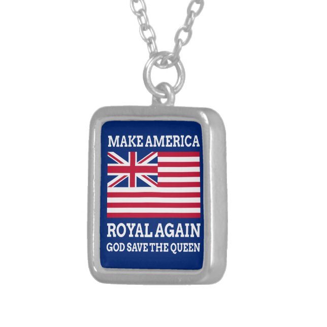 Funny Red Blue Make America Royal Again Flag Silver Plated Necklace (Front Right)