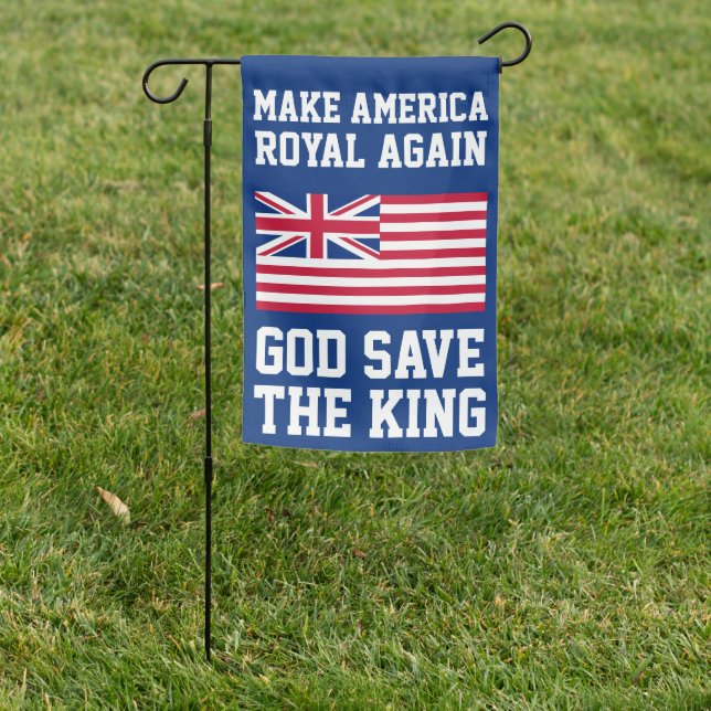 Funny Red Blue Make America Royal Again Vector Art Garden Flag (In SItu)