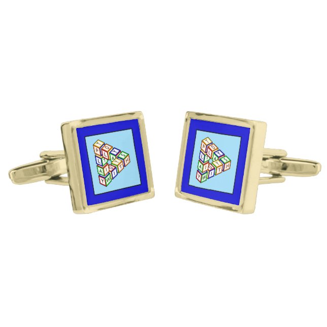 Funny Red Blue Yellow Green Kid Toy Blocks Cufflinks (Angled)