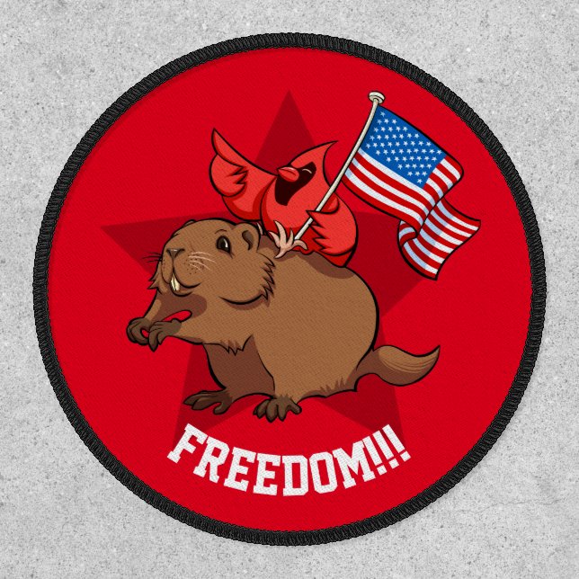 Funny Red Cardinal & Groundhog Freedom USA Cartoon Patch (Front)