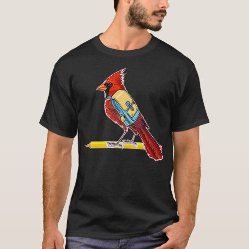 Funny Red Cardinal Student On Pencil  Bird Lovers  T_Shirt