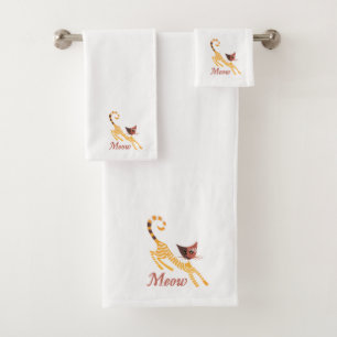 Funny red cat bath towel set
