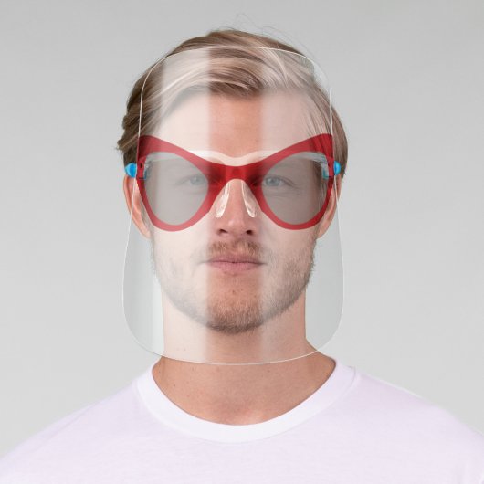 Funny Red Cat's Eye Sunglasses Illustrated Face Shield (Insitu)