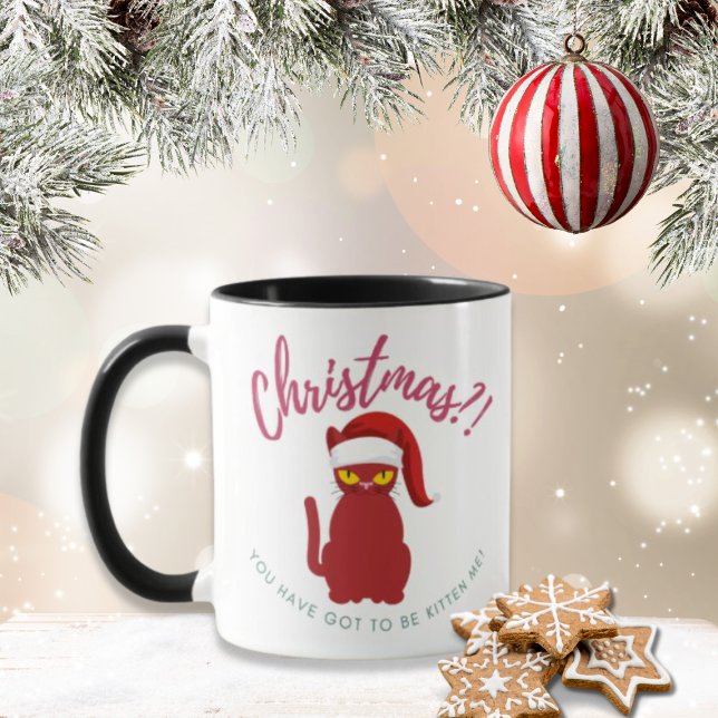 Funny Red Christmas Cat Illustration Coffee Mug (Creator Uploaded)