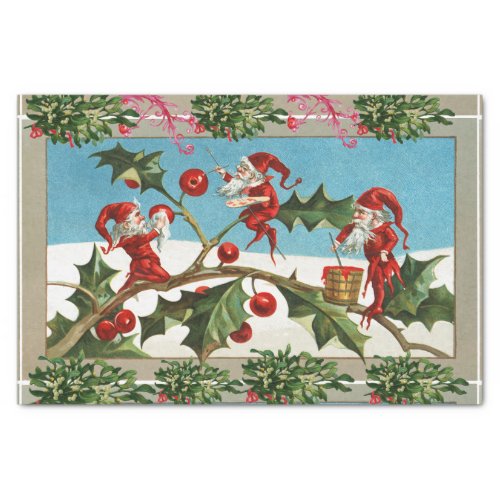 FUNNY RED CHRISTMAS ELVESHOLLYBERRIESMISTLETOES TISSUE PAPER