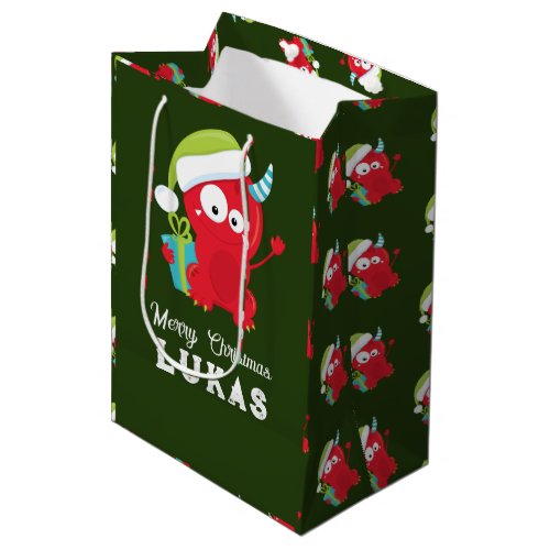 Funny Red Christmas Monster Kids Holiday Medium Gift Bag