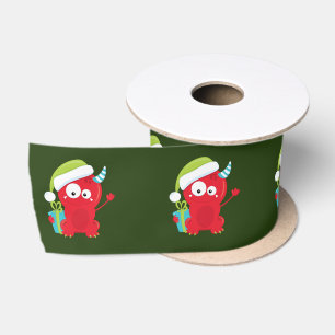 Funny Red Christmas Monster Kids Holiday Satin Ribbon