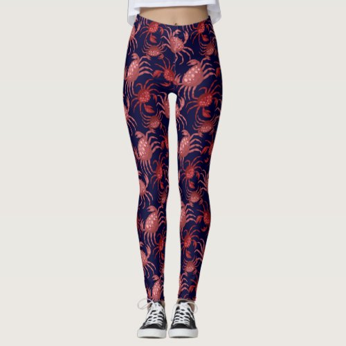 Funny Red Crab Crawfish Nautical Ocean  Leggings