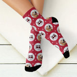 Funny Red Custom 2 Pet Photo Paw Print Socks<br><div class="desc">Bold and festive,  these red custom socks feature two pet photos in round frames with white paw prints scattered across a vibrant red background. Upload your favorite dog or cat photos for a standout holiday gift,  Valentine's Day surprise,  or birthday laugh. A crowd-pleaser for pet lovers year-round.</div>