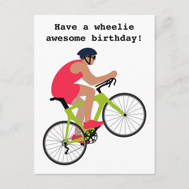 Funny red cycling pun for cyclist birthday postcard (Front)