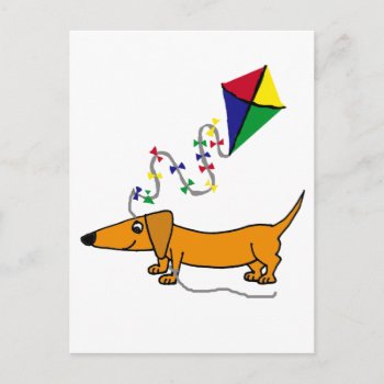 Funny Red Dachshund Flying Kite Cartoon Postcard by Petspower at Zazzle