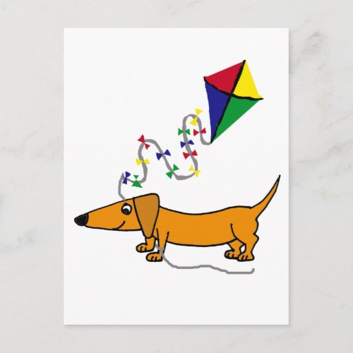 Funny Red dachshund Flying Kite Cartoon Postcard