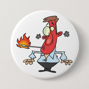 Funny Red Face Man with Thermometer Fever Button