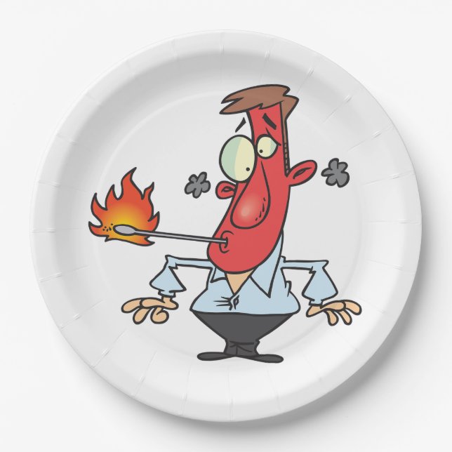 Funny Red Face Man with Thermometer Fever Paper Plates (Front)