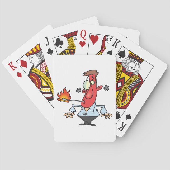Funny Red Face Man with Thermometer Fever Poker Cards (Back)