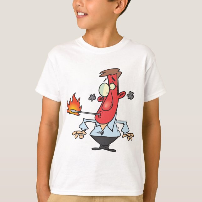 Funny Red Face Man with Thermometer Fever T-Shirt (Front)