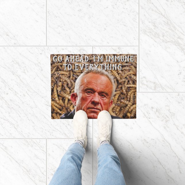 Funny Red-Faced Robert F. Kennedy Jr & Brain Worms Doormat (Indoor)