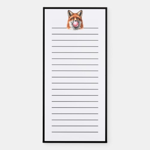 Funny Red Fox Blowing Bubbles Gum Pink Lined Magnetic Notepad