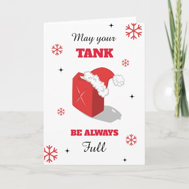 Funny Red Gas Can Christmas Joke Humor Snowflakes Thank You Card (Front)