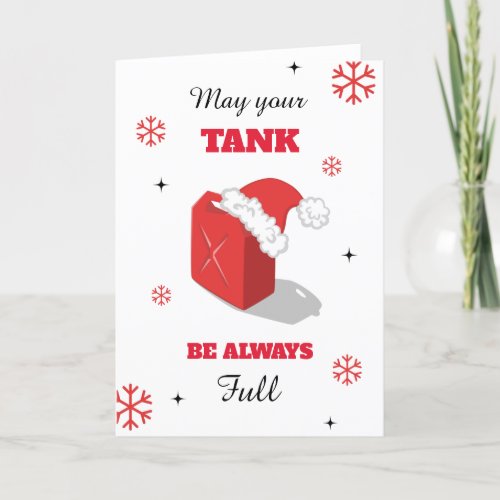 Funny Red Gas Can Christmas Joke Humor Snowflakes Thank You Card