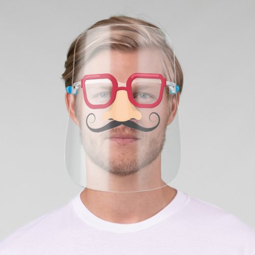 Funny Red Glasses Handlebar Twirl Mustache Face Shield