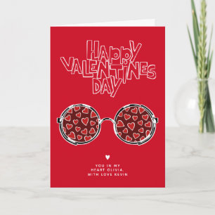 Funny red glasses heart valentine boyfriend gift holiday card
