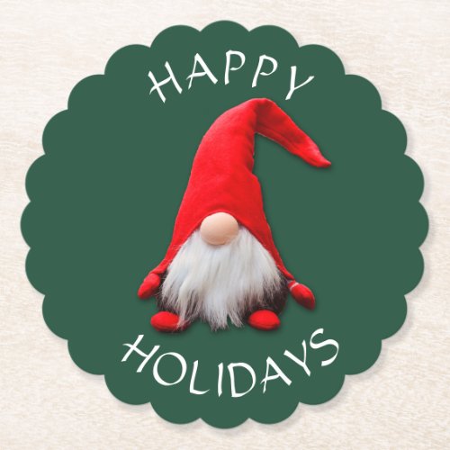 Funny Red Gnome Christmas Paper Coaster