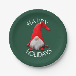 Funny Red Gnome Christmas Paper Plates