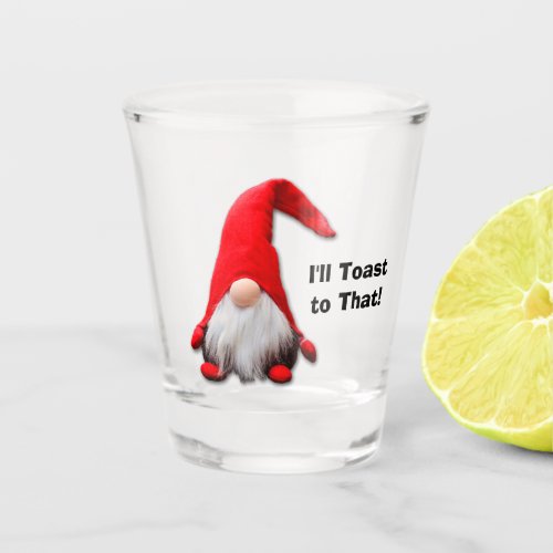 Funny Red Gnome Christmas Toast Shot Glass