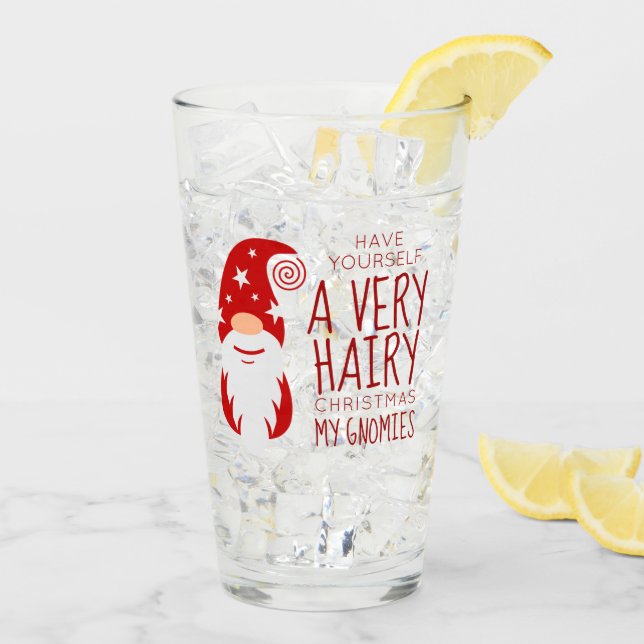 Funny Red Gnome Hairy Christmas My Gnomies Glass (Back Ice)