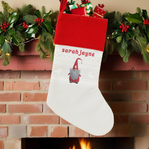 Funny Red Gnome Name Christmas Stocking