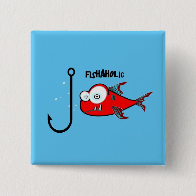 Funny Red Graphic Fishaholic Mens Design Button (Front)