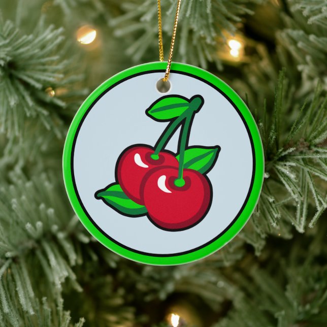 Funny Red Green Black Cherries Fruit Pop Art Ceramic Ornament (Tree)
