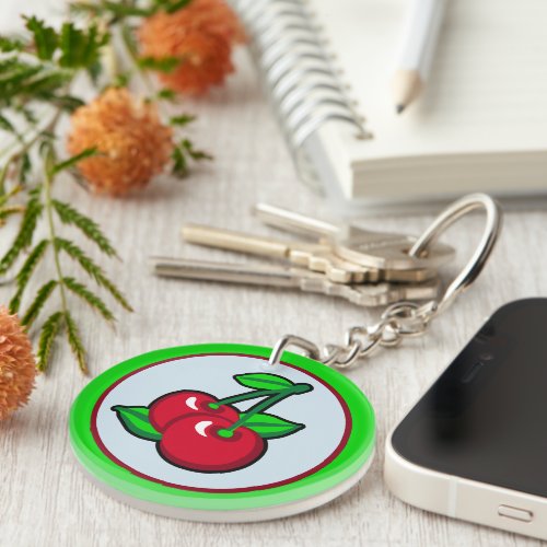 Funny Red Green Black Cherries Fruit Pop Art Keychain