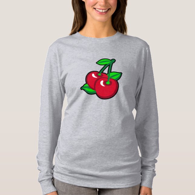 Funny Red Green Black Cherries Fruit Pop Art T-Shirt (Front)