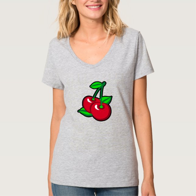 Funny Red Green Black Cherries Fruit Pop Art T-Shirt (Front)